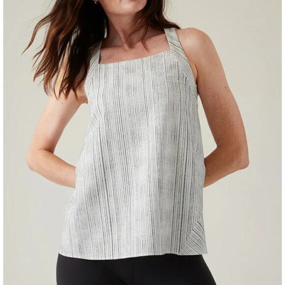 ATHLETA ARRIVAL TANK AMARA STRIPE WHITE AND BLACK XXS NWT $79 Wrinkle Resistant - Picture 1 of 4